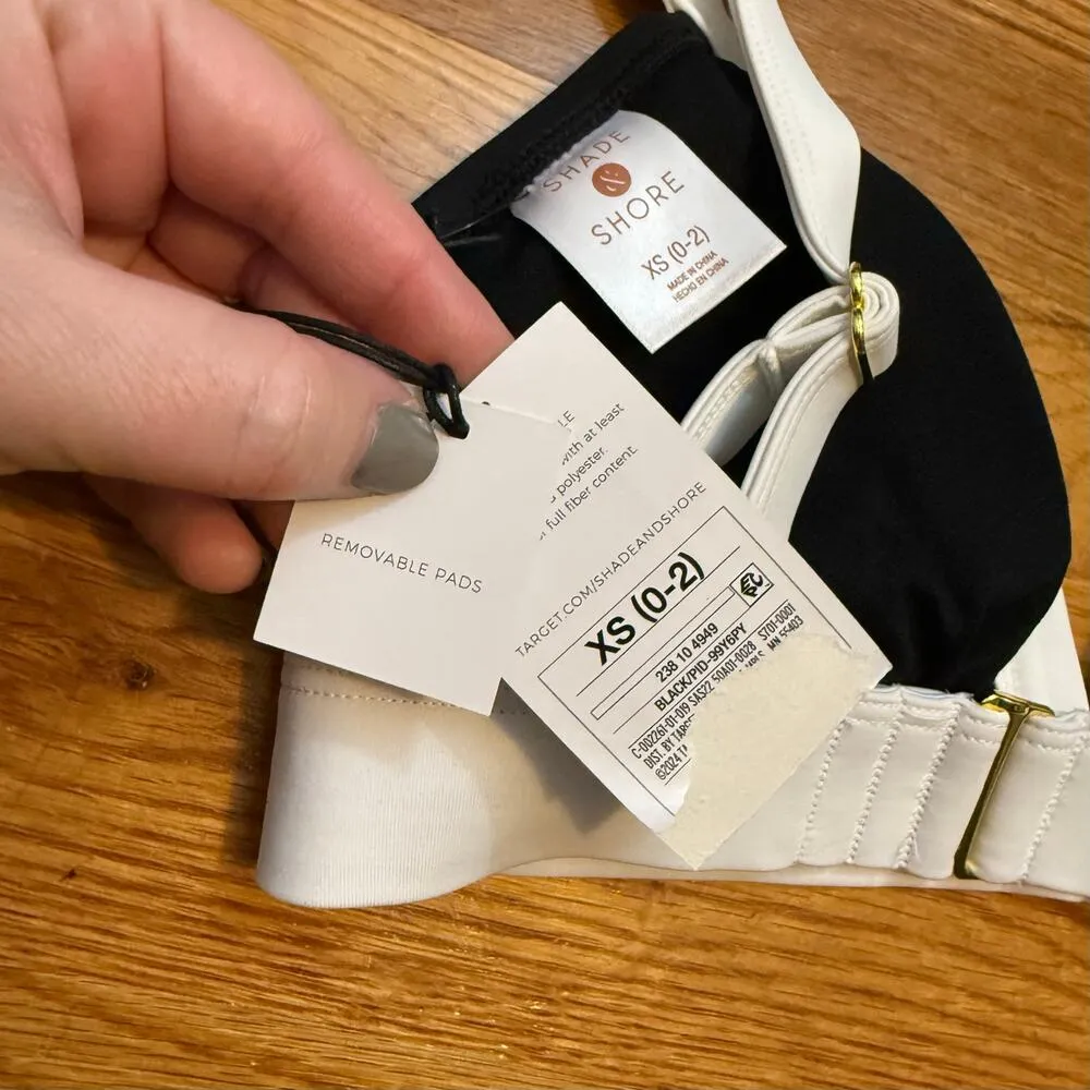 Shade & Shore Women’s XS 0 2 Black White Triangle Swim Suit Bikini Top New Vaca - Image 5