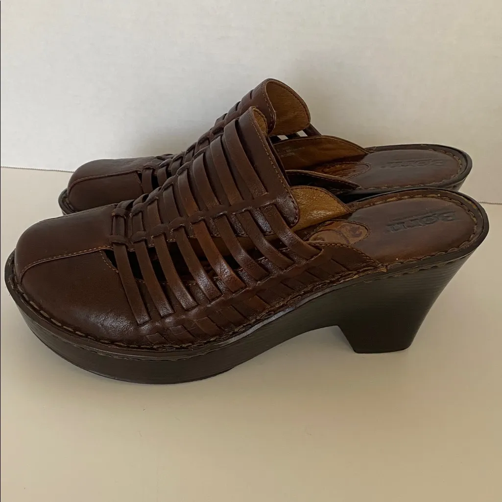 Born Sordino dark brown leather woven clogs size 8 - Image 3