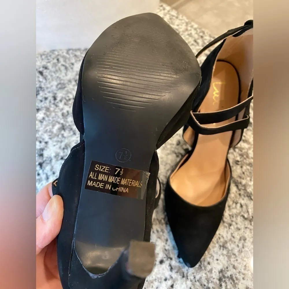 Lulus Black Suede Tie Up High Heels 7.5 - Image 2