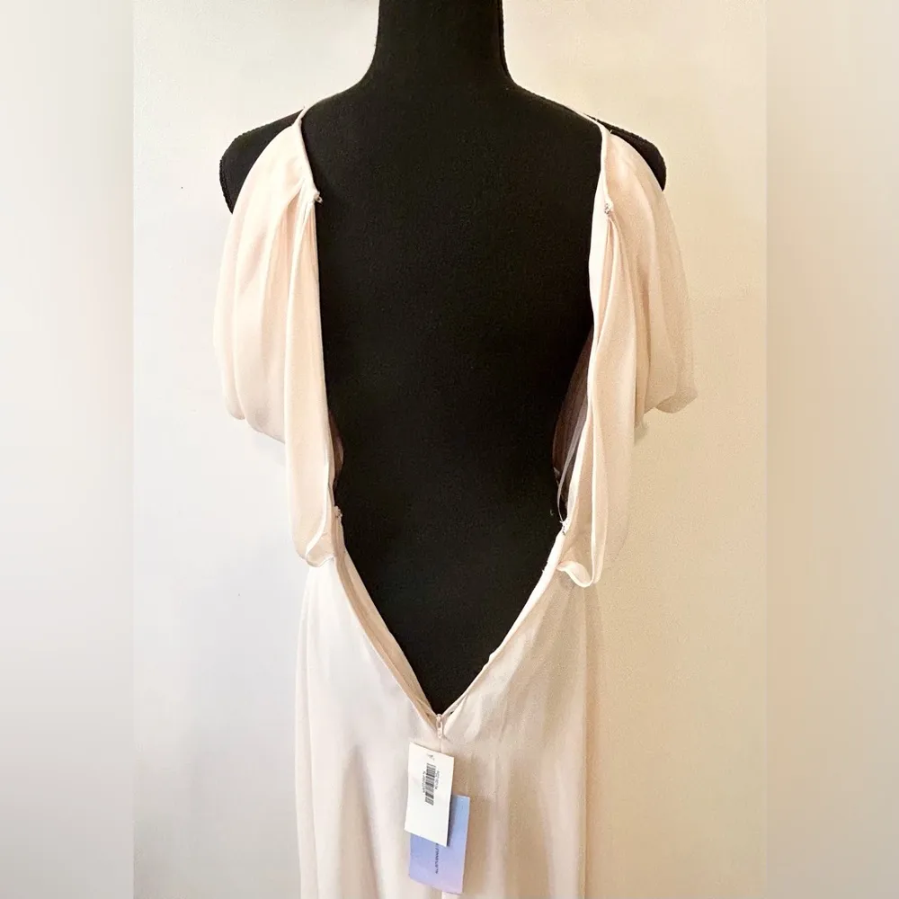 Bridesmaid Sleeveless Chiffon Cold Shoulder Dress in Baby Pink Sz 2 - Image 10