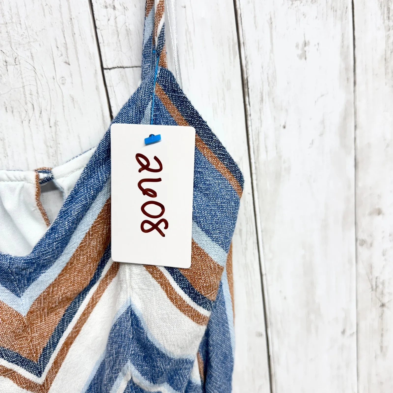 Monteau Jumpsuit Women Size XS Chevron V-Neck Spaghetti Strap Wide Leg Belted - Image 3