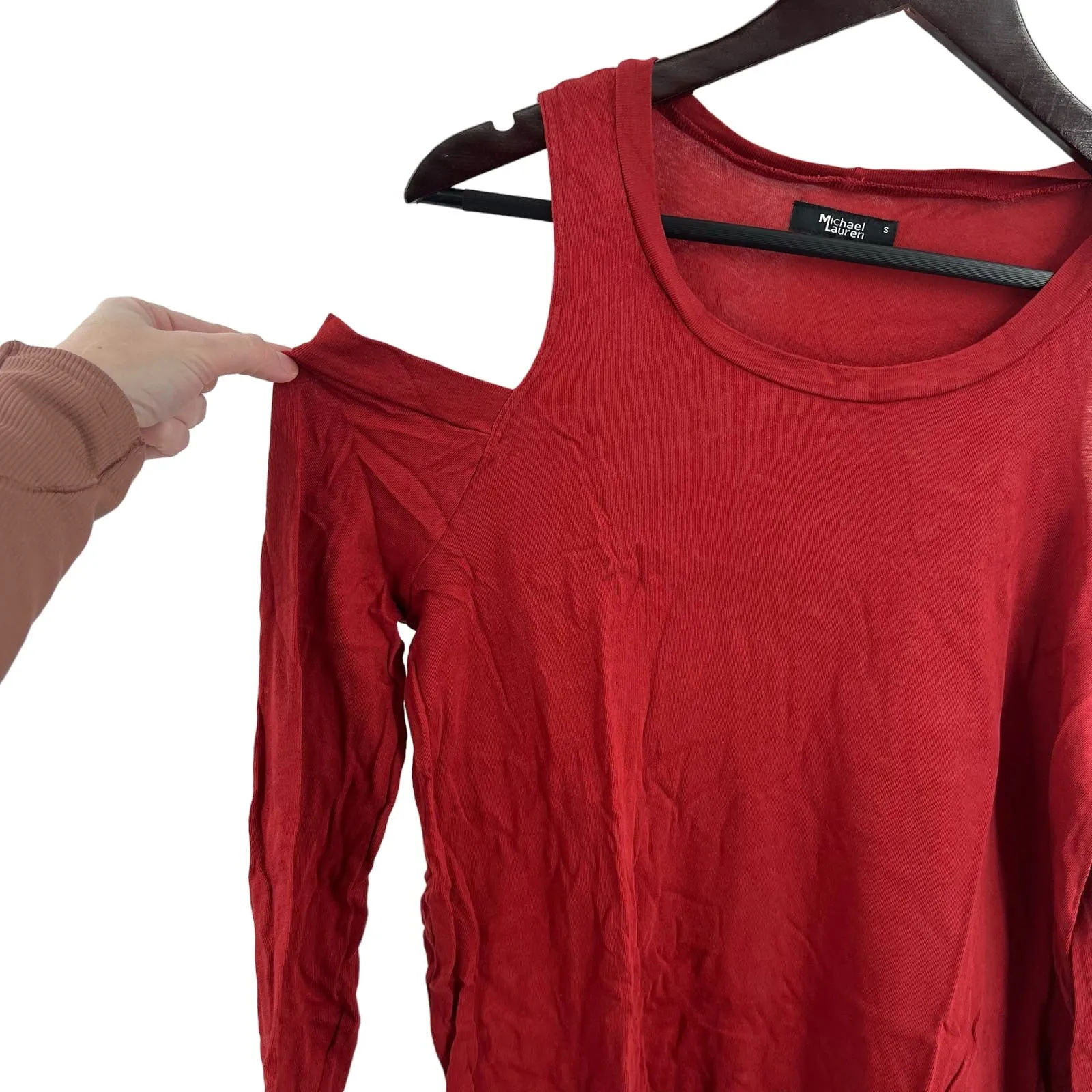 Michael Lauren Long Sleeve Open Shoulder Ox‎ Top Red Size Small - Image 3