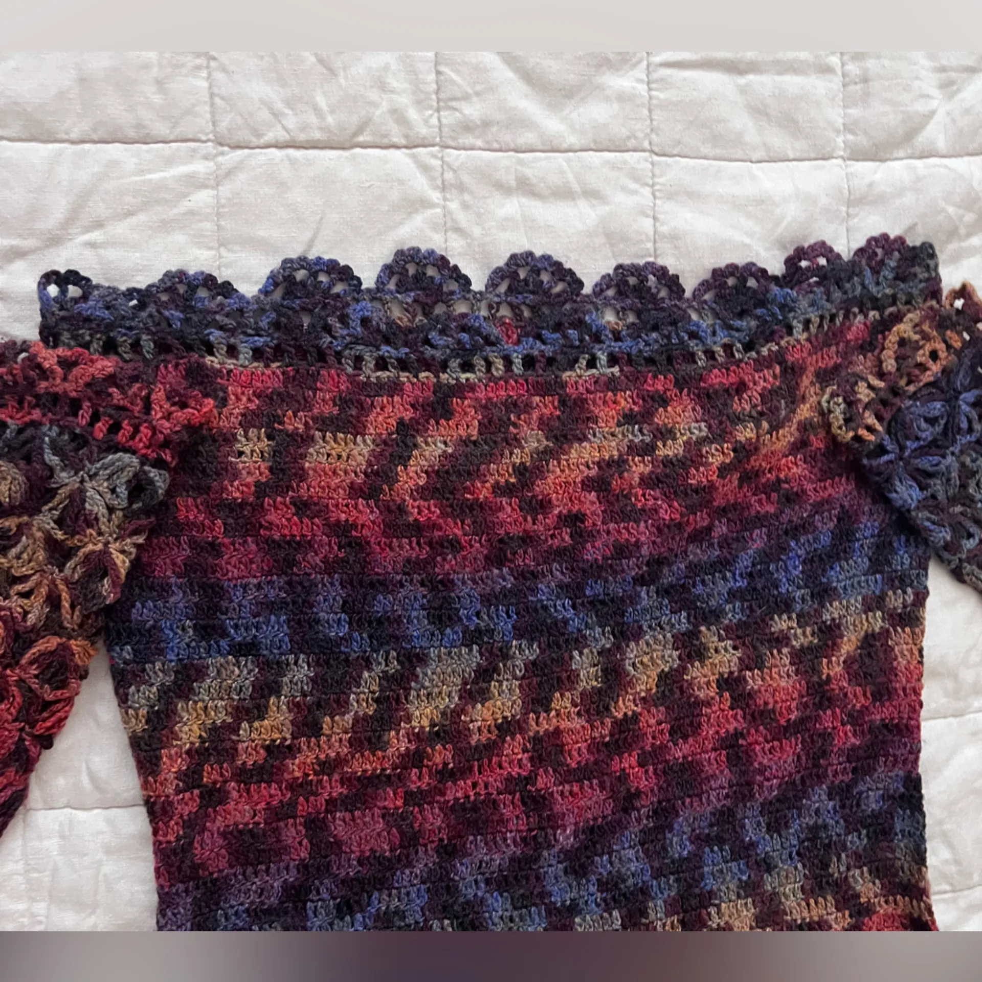 Vintage Colorful Gradient Crochet Open Knit Long Sleeve Sweater Y2K 70s - Image 4