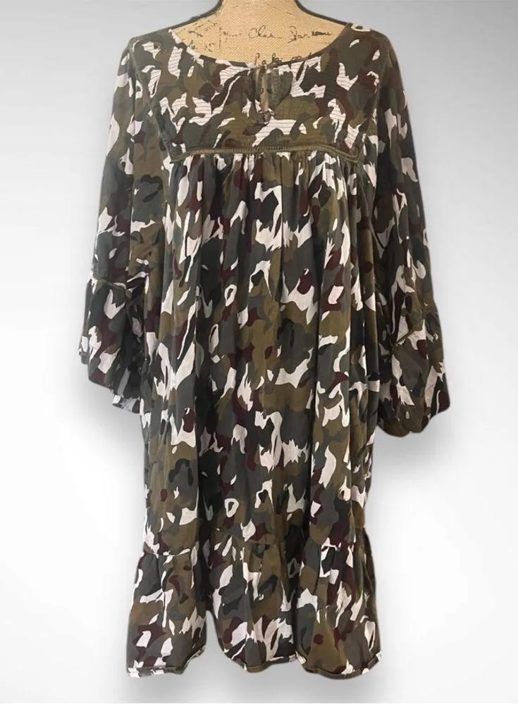 LANE BRYANT Camouflage Tiered Cotton Dress With Flared Sleeves Size 26/28 | GUC - Image 2