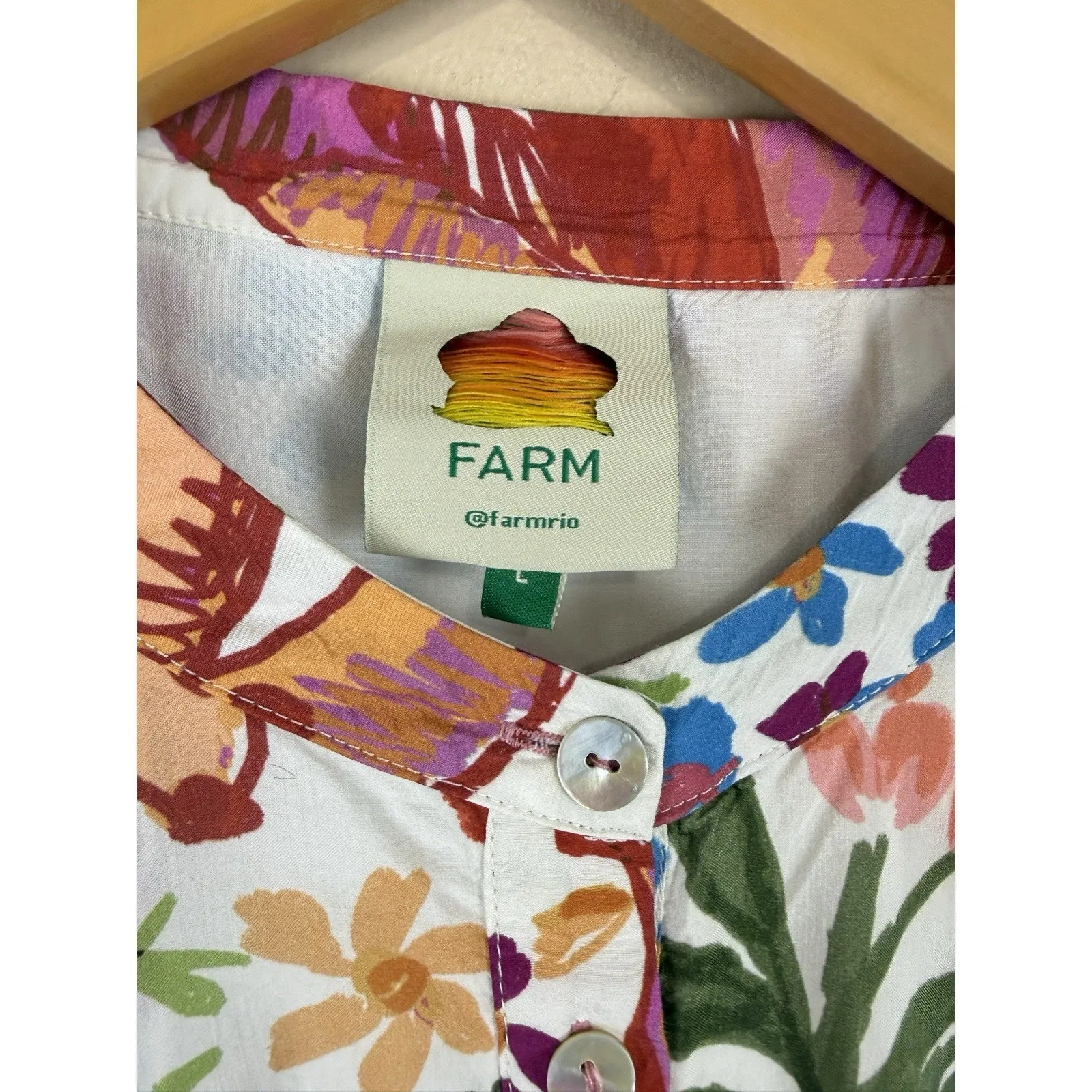 Farm Rio Spring Bananas Mini Dress Women’s Size L Floral Print with Puff Sleeves - Image 6