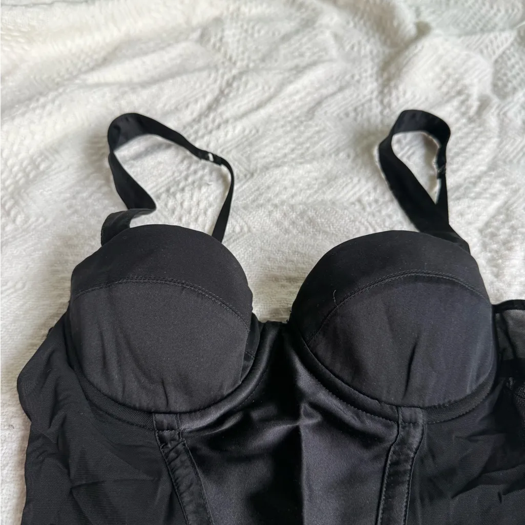 Kiki de Montparnasse Black Silk Bustier Longline Bra w/ Mesh Trim, Size XS - Image 2