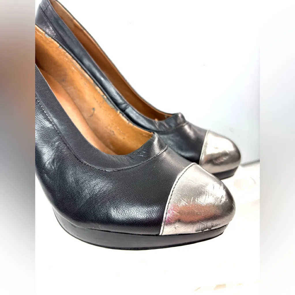 Mr KT 6.5 Leather Platform Stilettos Black and Silver Toe Shoes - Image 3