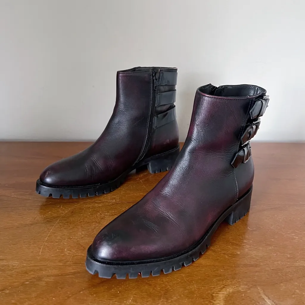 Napoleoni • buckled ankle boots combat moto platform black purple leather patent Size 7 - Image 10