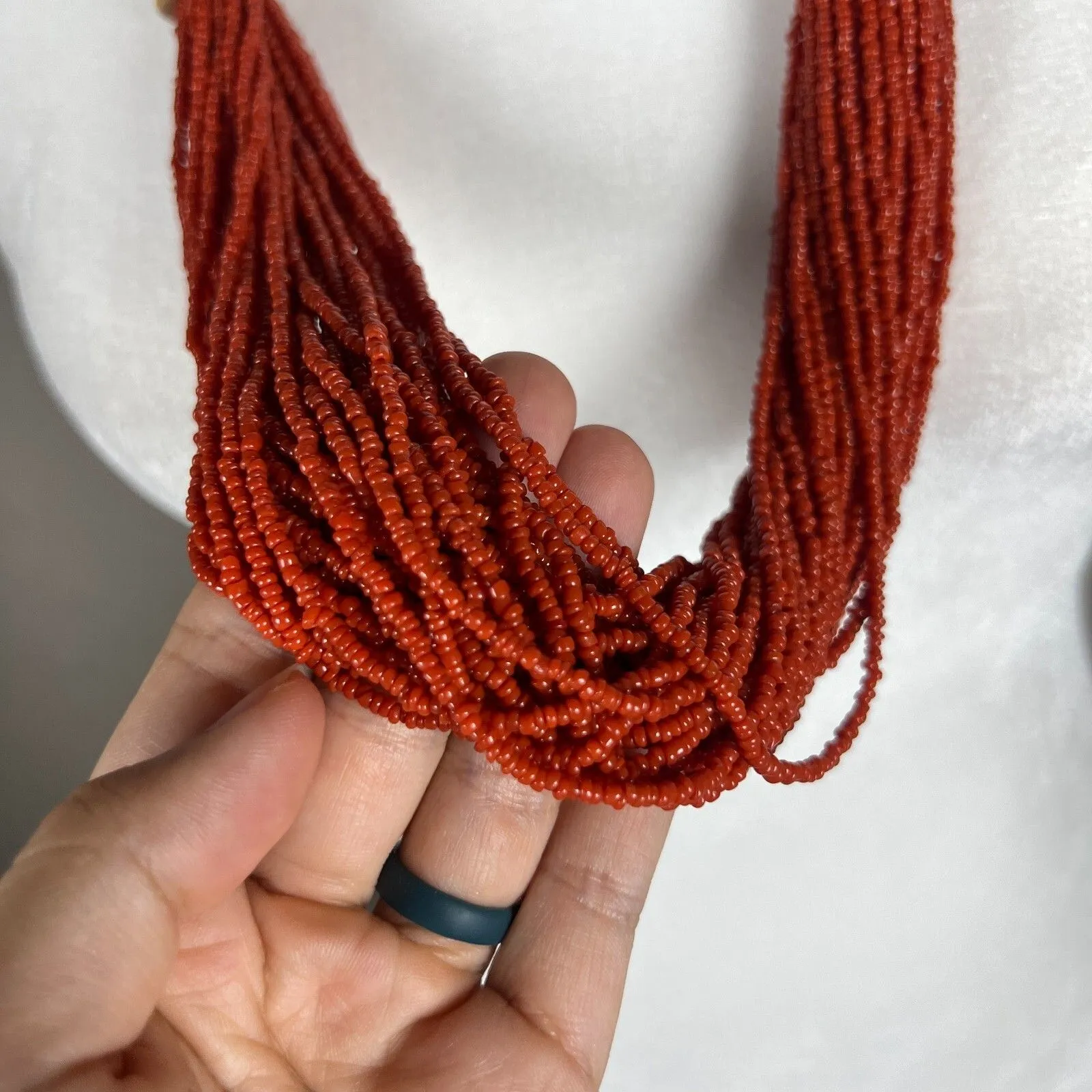 Tibetan Gypsy Necklace Artistic Bone Pipe Hand Crafted in Nepal Red - Image 3