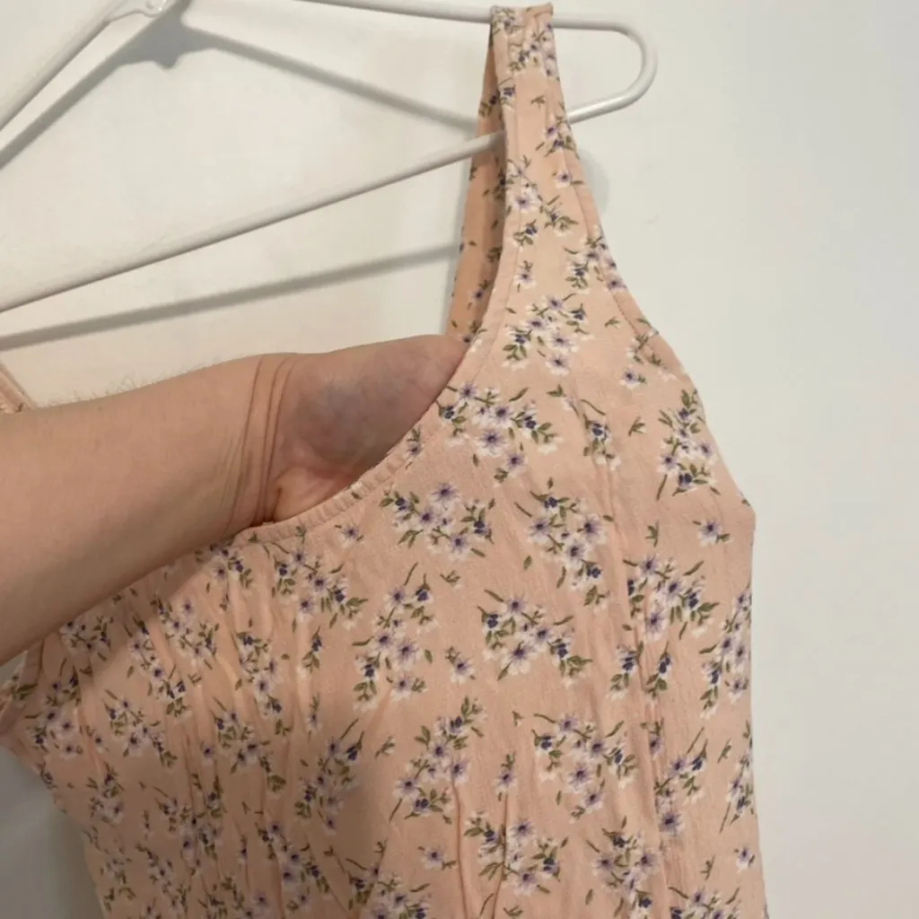 AMERICAN EAGLE Scoop Neck Mini Slip Dress Light Baby Pink Ditsy Floral Cutout M - Image 7