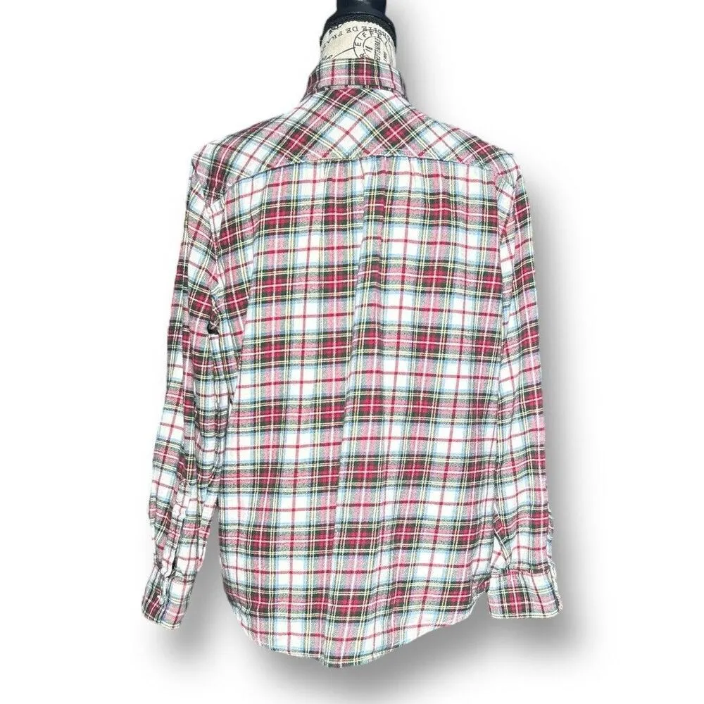 Lands' End 14P Plaid Flannel Shirt Multicolor Cotton Button Up Long Sleeve Cozy - Image 3