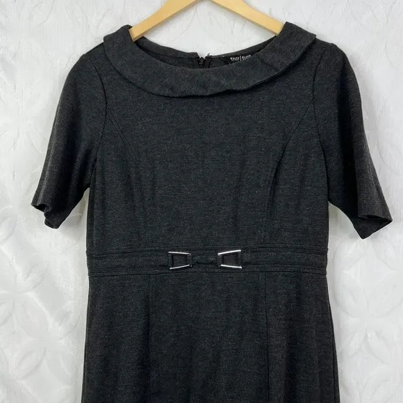 WHBM Charcoal Gray Belted Sheath Dress Short‎ Sleeve Business Casual Size 10 - Image 5
