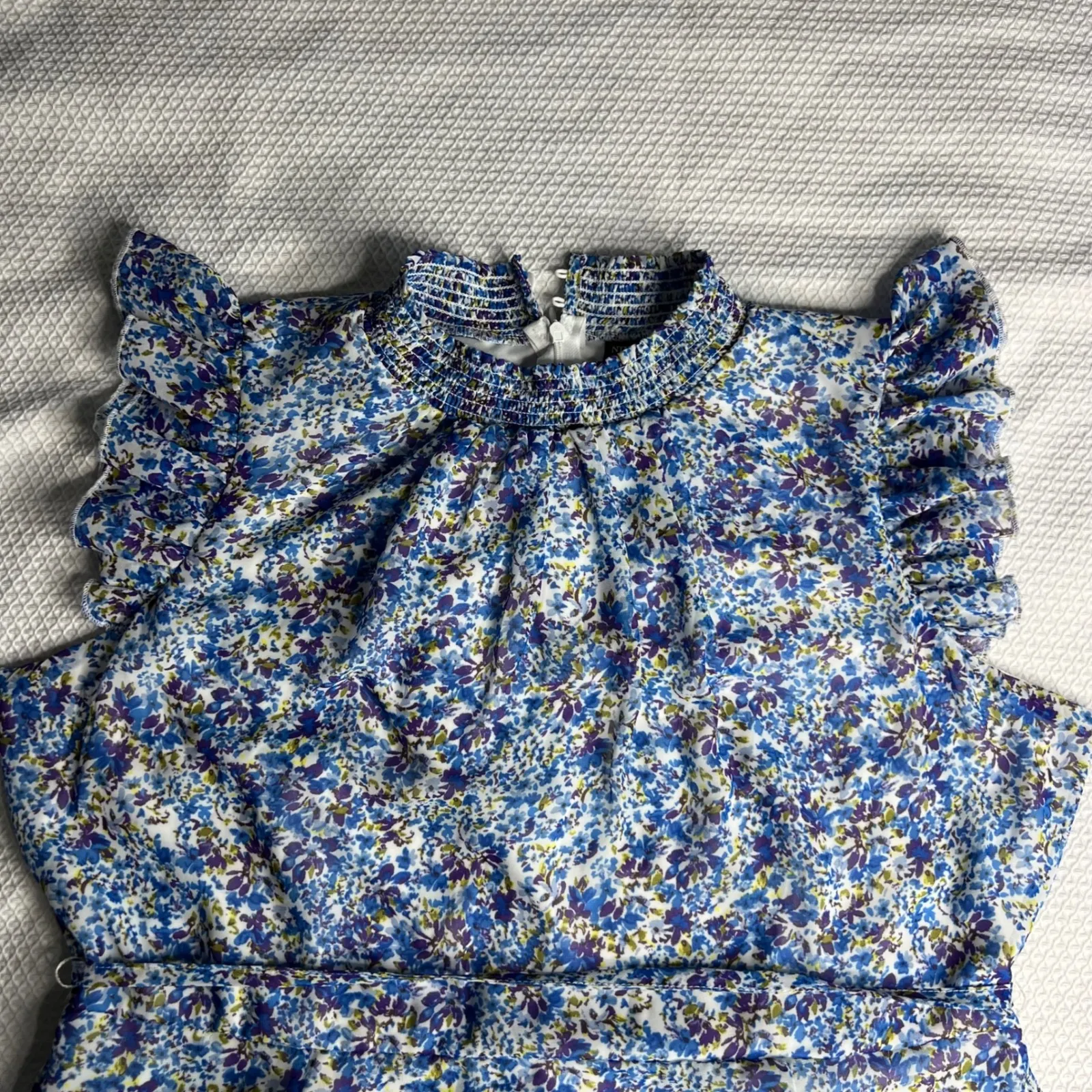 Nina Leonard Floral Ruffle Mock Neck Midi Dress Blue Womens XL NWT Summer Vacay - Image 2