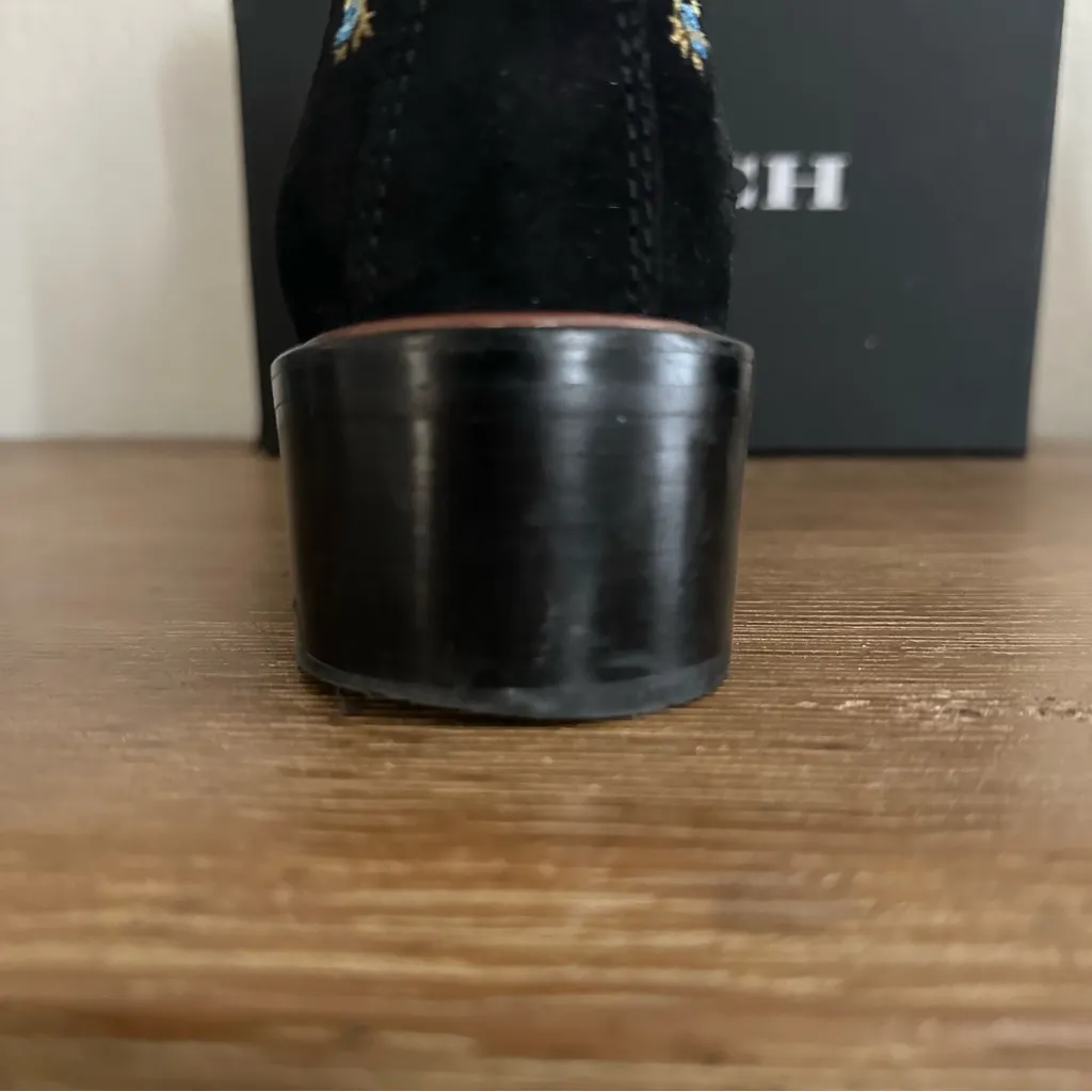 Coach Bowery Black Suede Floral Embroidery Chelsea Ankle Boots Booties Size 10 - Image 11