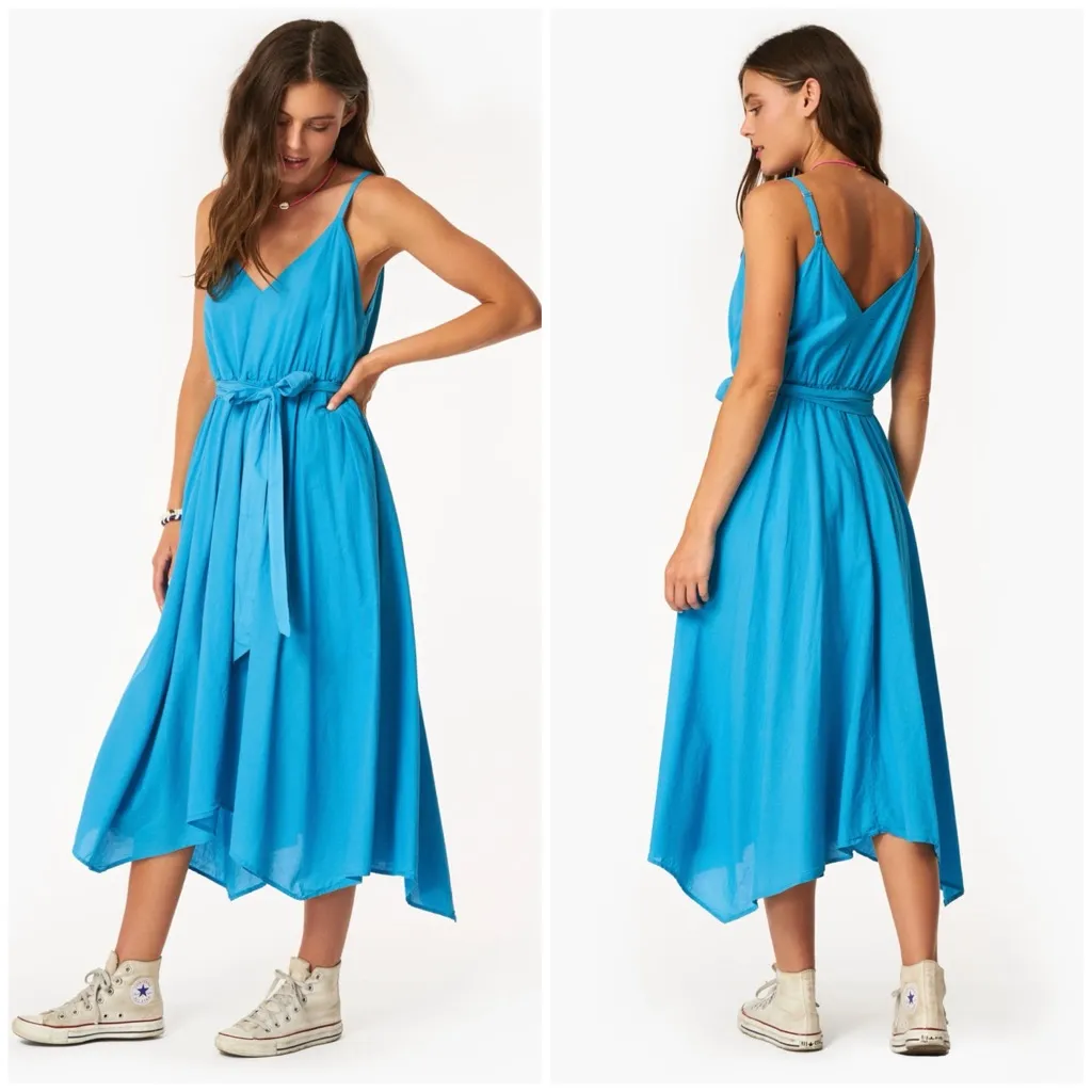 Xirena Karolina Dress Splash Blue Handkerchief Hem Cotton Midi Small - Image 2