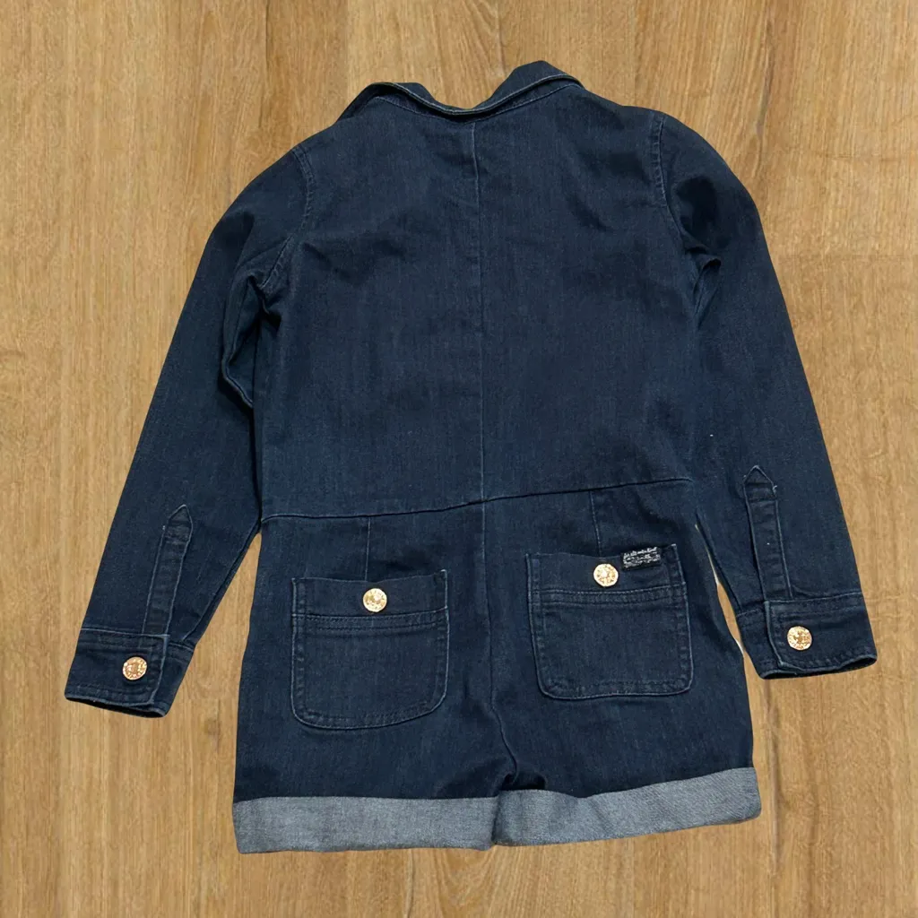 7 For All Mankind Dark Denim Romper with Gold Buttons - Image 3