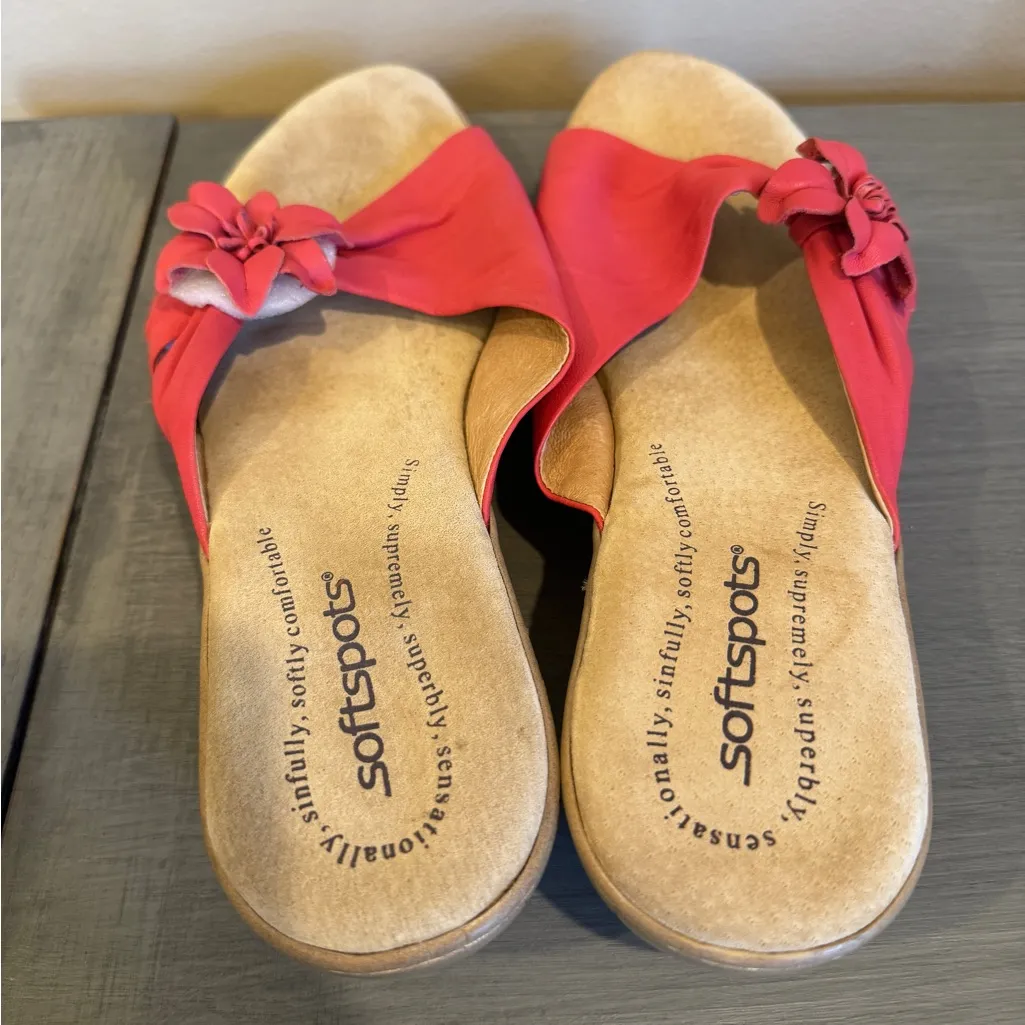Softspots Pink Coral‎ Leather Open Toe 11 W Style 7302612 Style Floral - Image 3