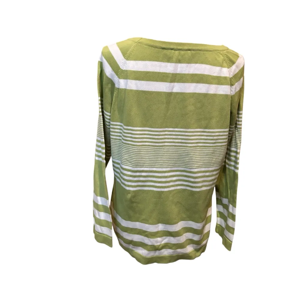 Collection B Green and White Striped‎ Sweater Size 10 - Image 2