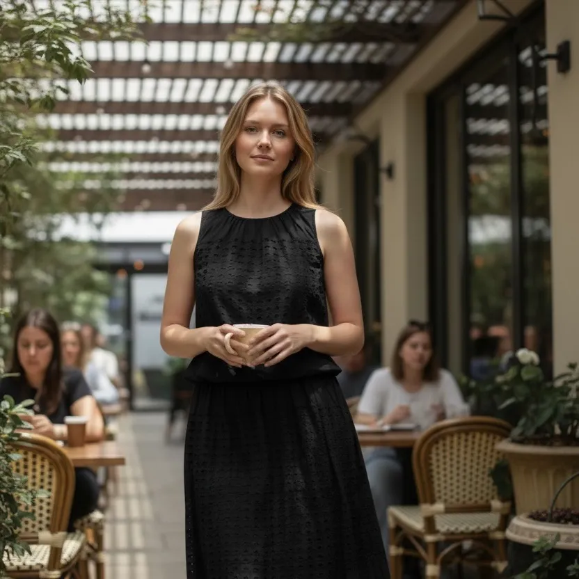 NWT $148 Jennifer & Grace 2PCS Set Eyelet Black Skirt Top Large - Image 2