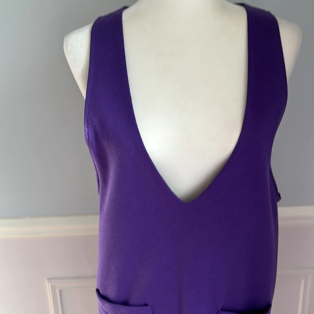 Michele Petite Jumper Deep V-Neck Purple Mini Dress Mod Vintage Size 8 - Image 5