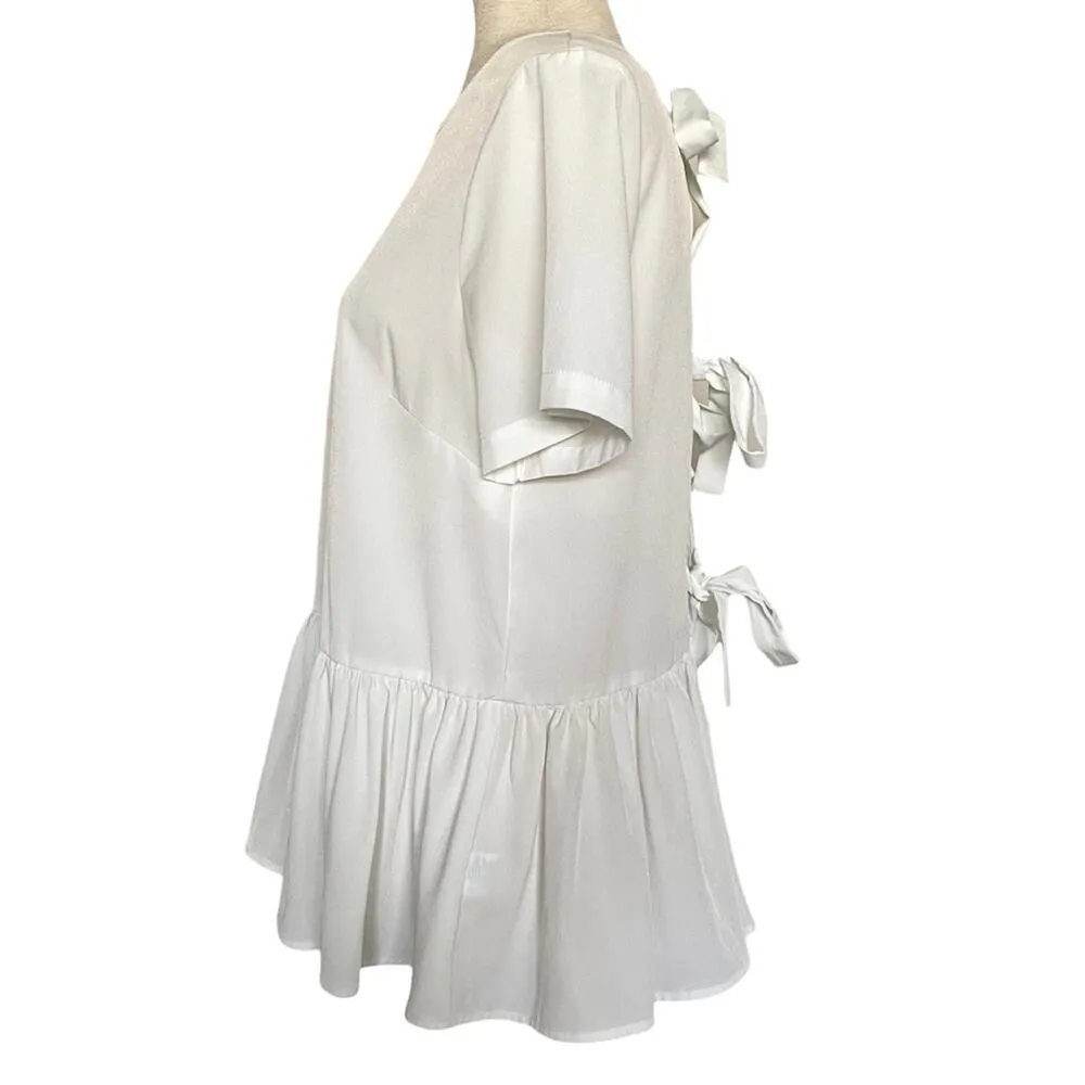 Hinge White Triple Tie Back Blouse Size Small Peplum Chic - Image 2