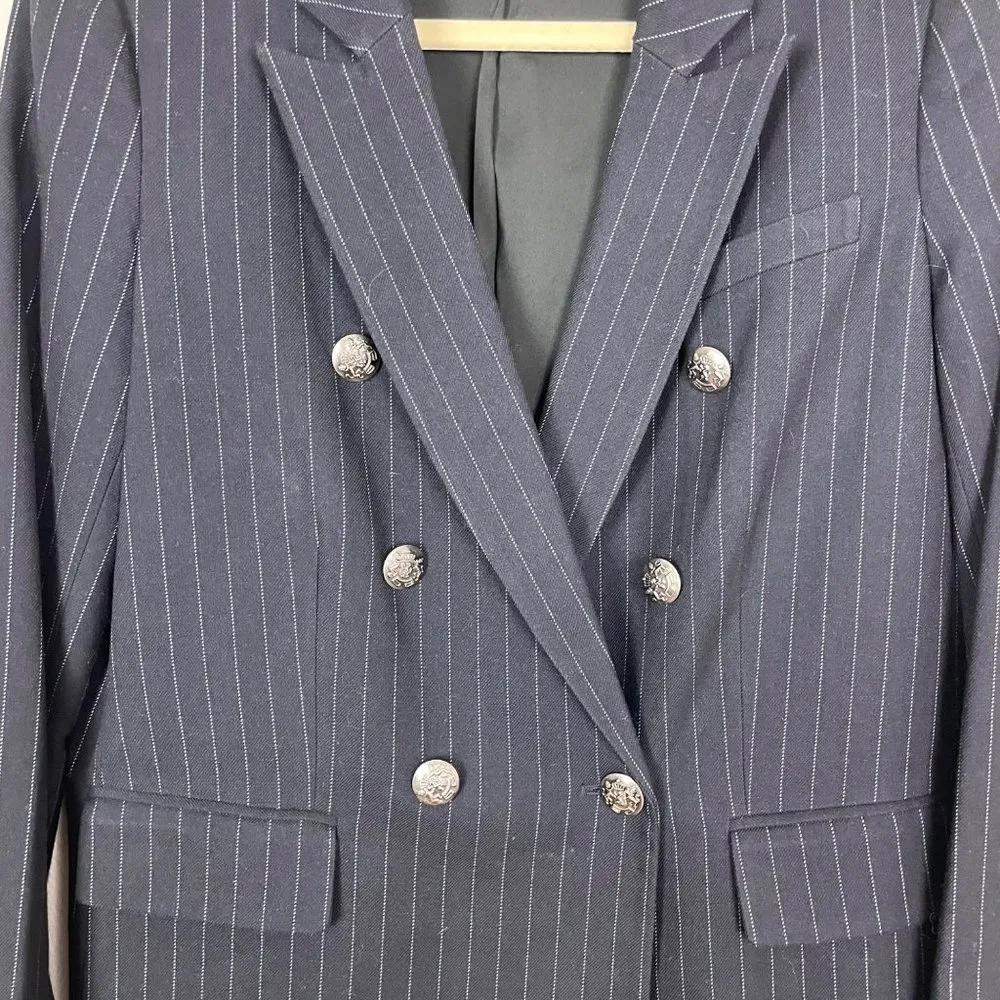 Rebecca Minkoff Woman's 6 Navy Blue Pinstripe‎ Double Breasted Gabby Blazer - Image 4