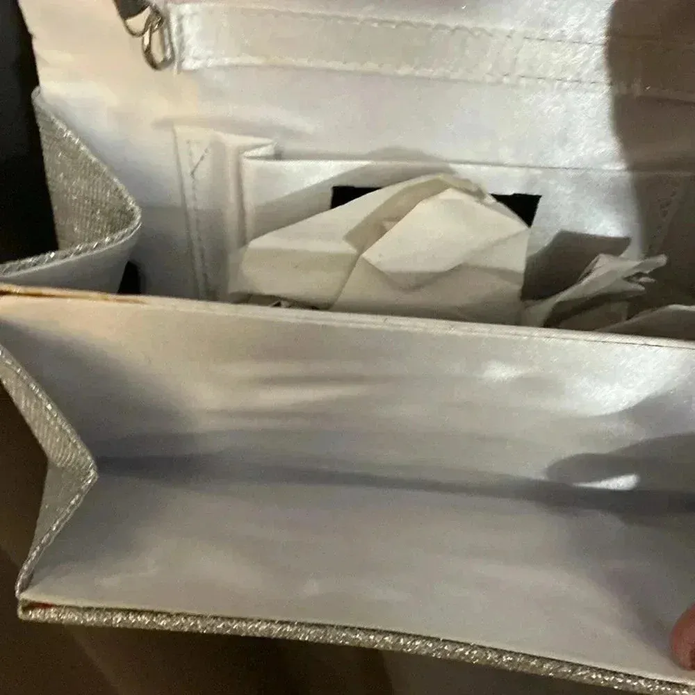 NEW BLUSH EVENING SILVER SPARKLY EVENING PURSE SILVER REMOVABLE CHAIN - Image 8