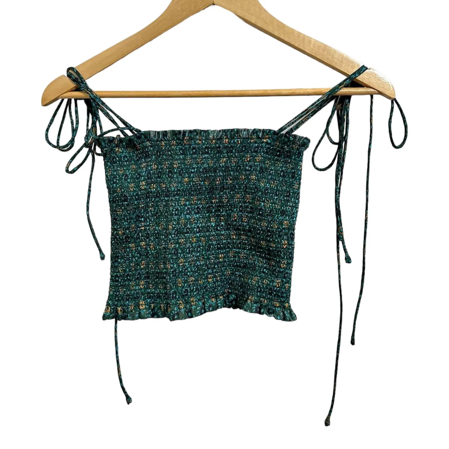 Reset The Sailor Green Combo Floral Smocked Tie‎ Cropped Top Size Small #JT517L - Image 5