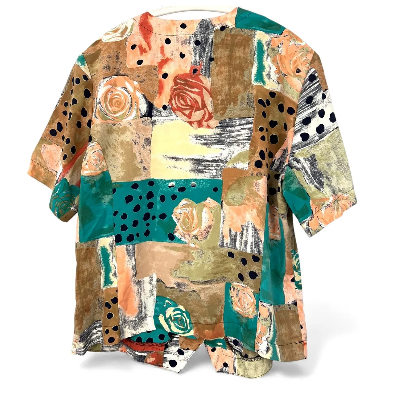 vintage 1990s | L | Blouse Top Shirt with a rose and dots patchwork print women Size L - Image 4