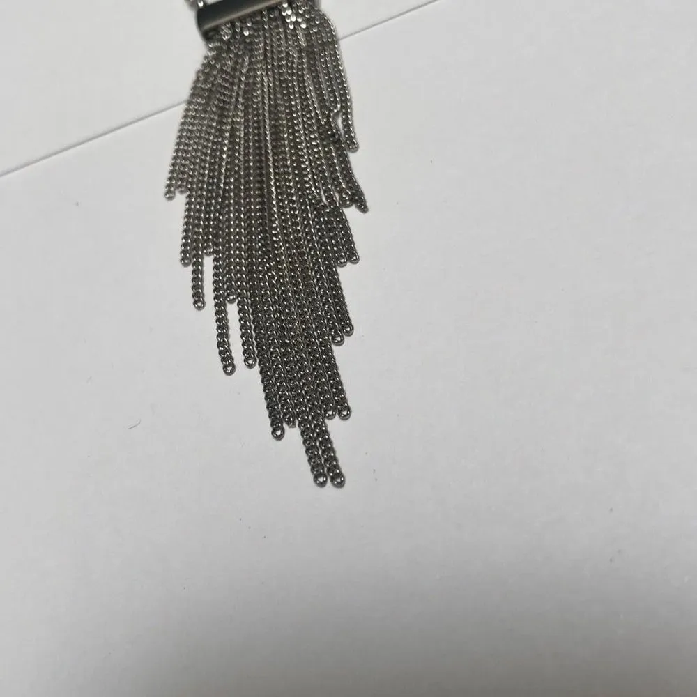 Signed LOFT Silver Tone Necklace Fringe Chain - Image 3