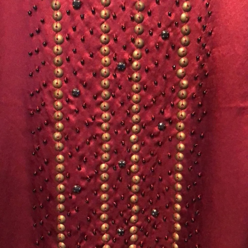 Cache Cranberry Silk Lined Beads Studs Embellished Top Banded Bottom $118 NWT - Image 6