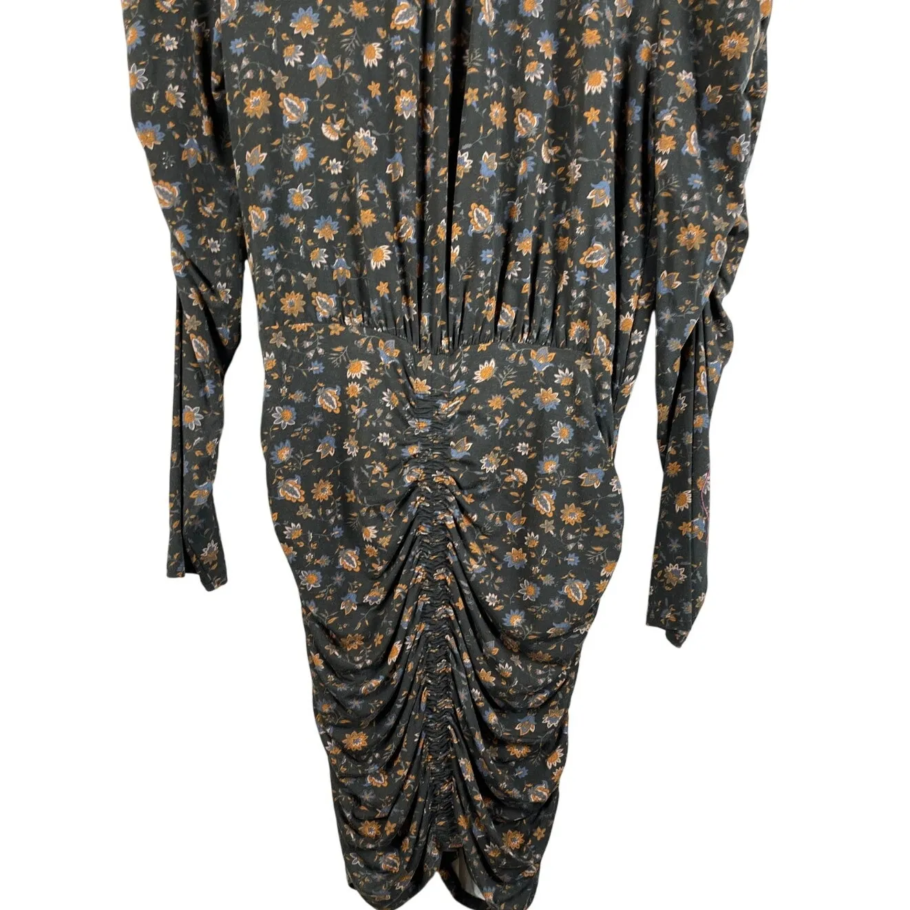 Evereve Lorelei Ruched Knit Black Floral‎ Dress Keyhole Back Stretch Size Large - Image 7