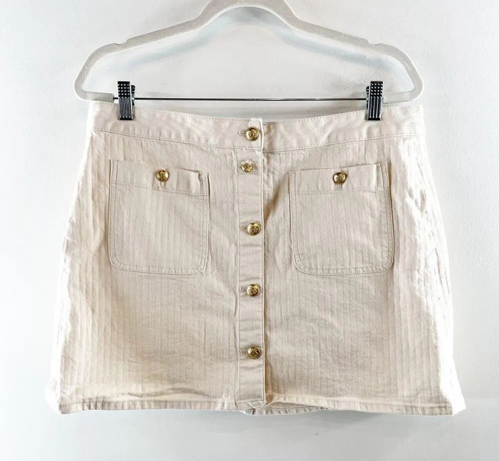 J. Crew Textured Denim Mini Skirt Gold Buttons Ecru Cream 31 / 12 - Image 3