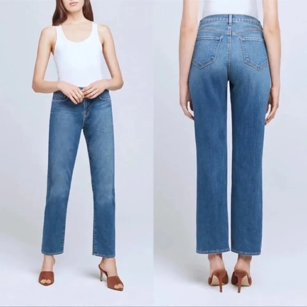 L'Agence Womens Shane Blue Mid Rise Slouchy Denim Straight Leg Jeans - Image 2