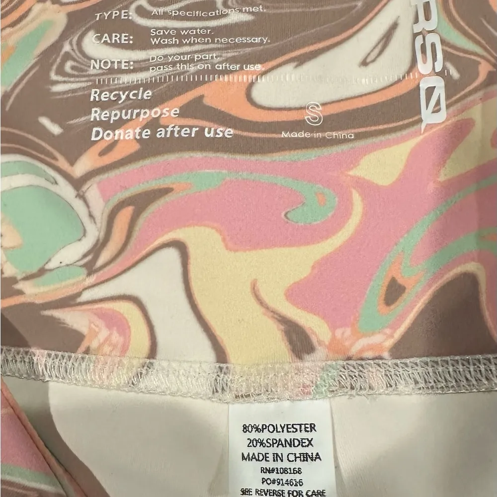 RSQ PASTEL PINK MARBLED HIGH RISE SPLIT FLARED BOTTOM YOGA PANTS S - Image 4