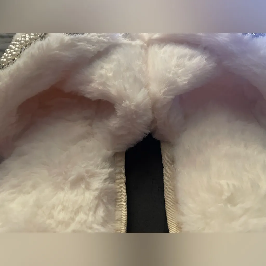 New Bridal Faux Fur Slippers with Rhinestone Letters Silver Size undefined - Image 10
