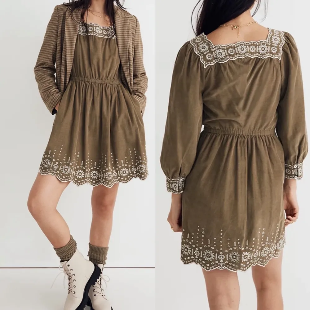 Madewell Embroidered Corduroy Square-Neck Mini Dress: Distant Surplus Green - Image 4