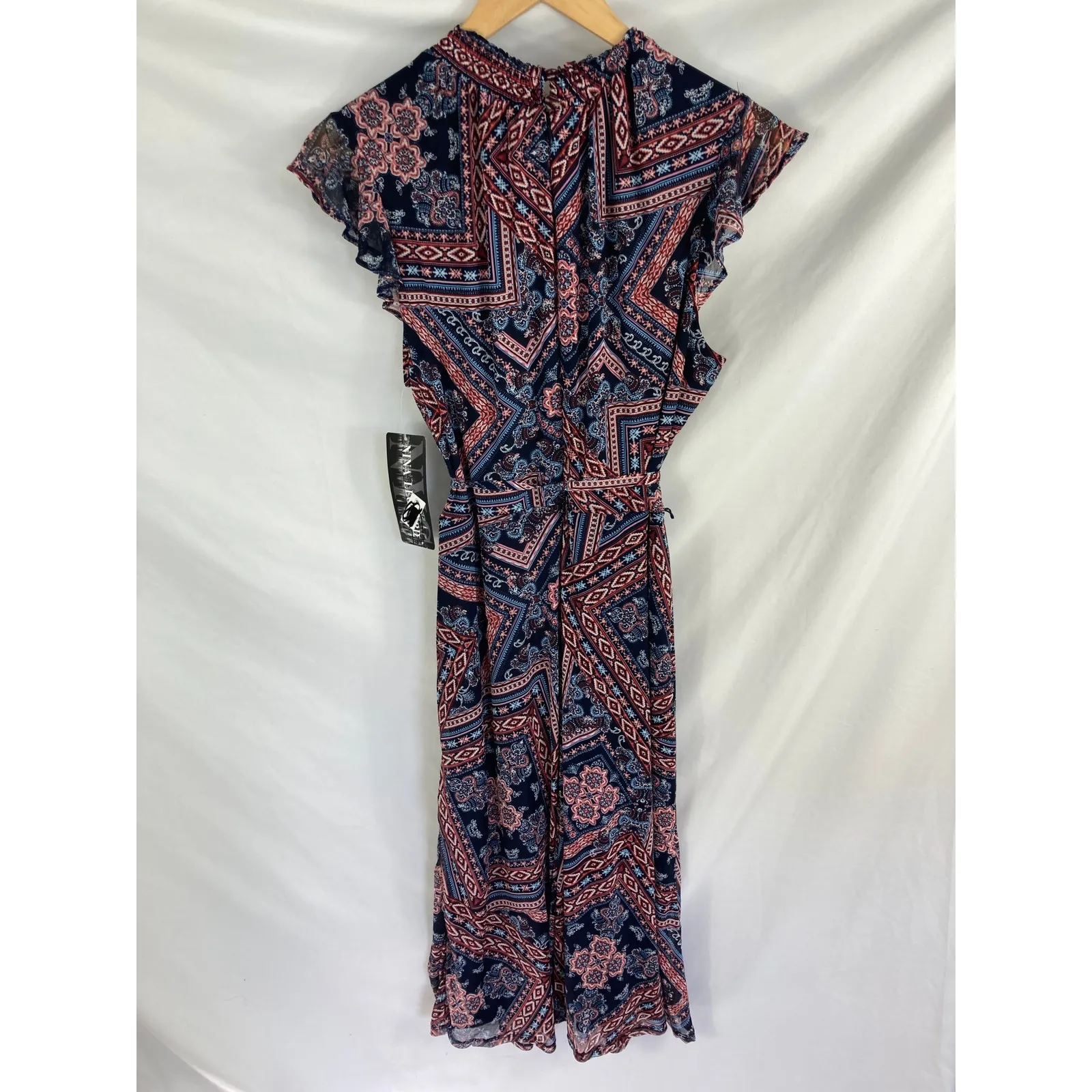 NWT Nina Leonard Mock Neck Flutter Sleeve Midi Dress Size Large - Image 5