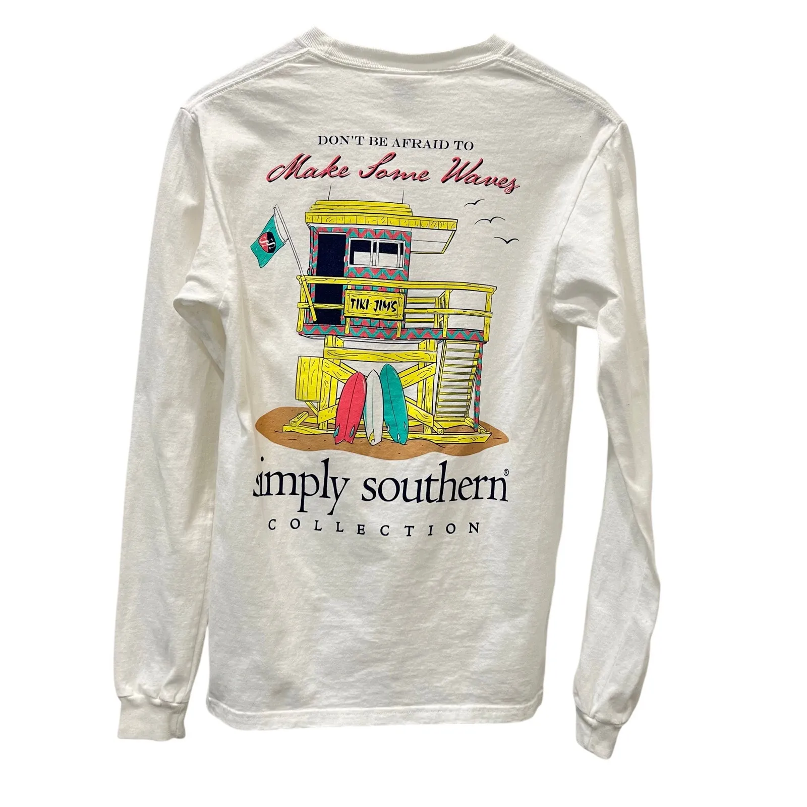 Simply Southern White Long Sleeve Graphic T Shirt Small Make Some Waves - Image 6