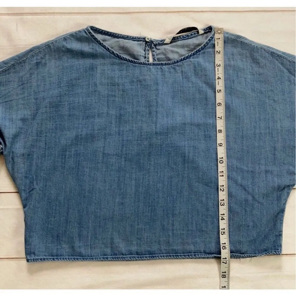 Zara Trafaluc Denimwear Chambray Tiered Bell Sleeve Crop Top Size XS - Image 8