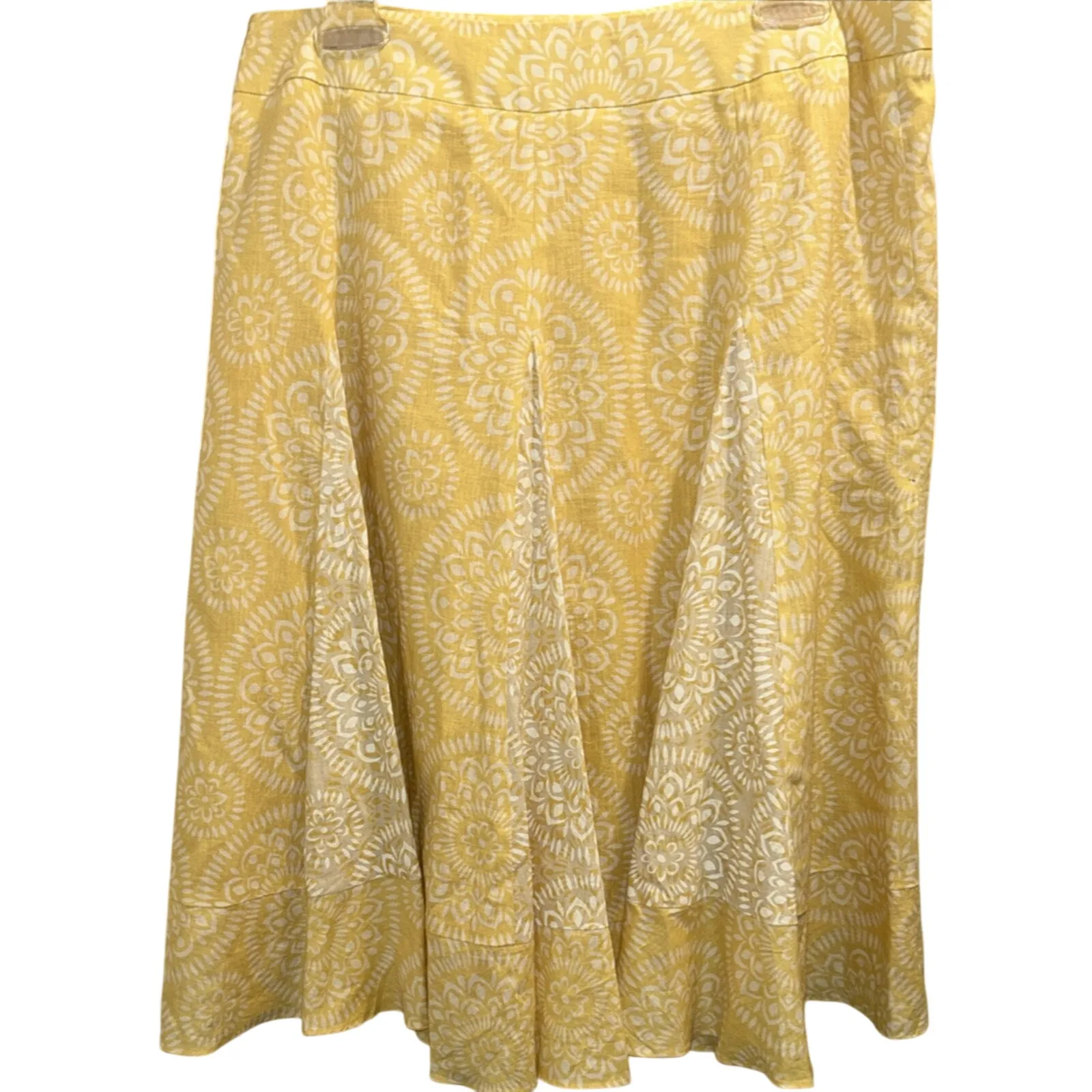 Ann Taylor Skirt SZ 12P Hip Pleated Linen Yellow White Floral Aztec Ethnic Gypsy - Image 2