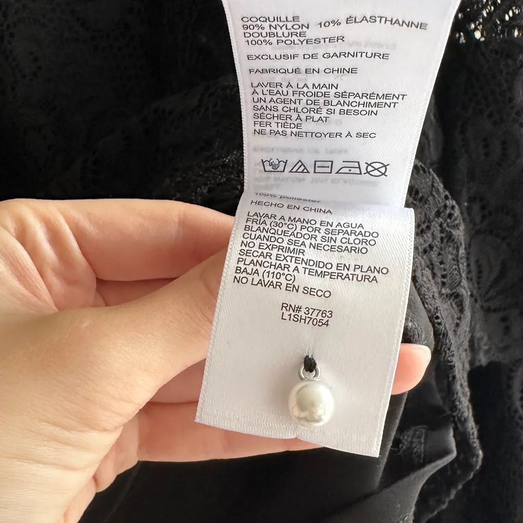 Laundry by Shelli Segal Black Lace Ruffle Balloon Sleeve Blouse, Size Large - Image 14