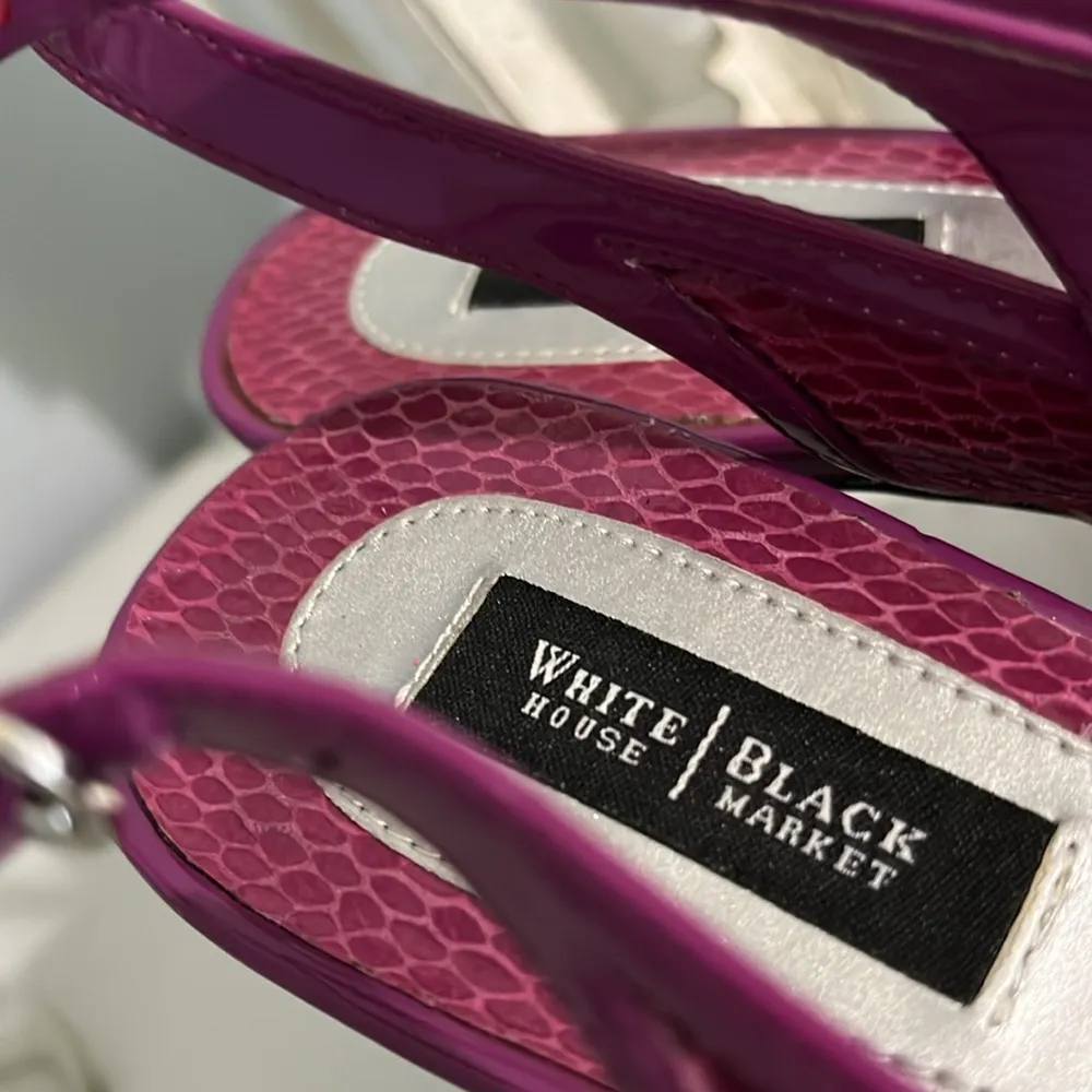 White House Black Market Heels Leather Soles Pink Alligator Look Purple Womens 8 - Image 5
