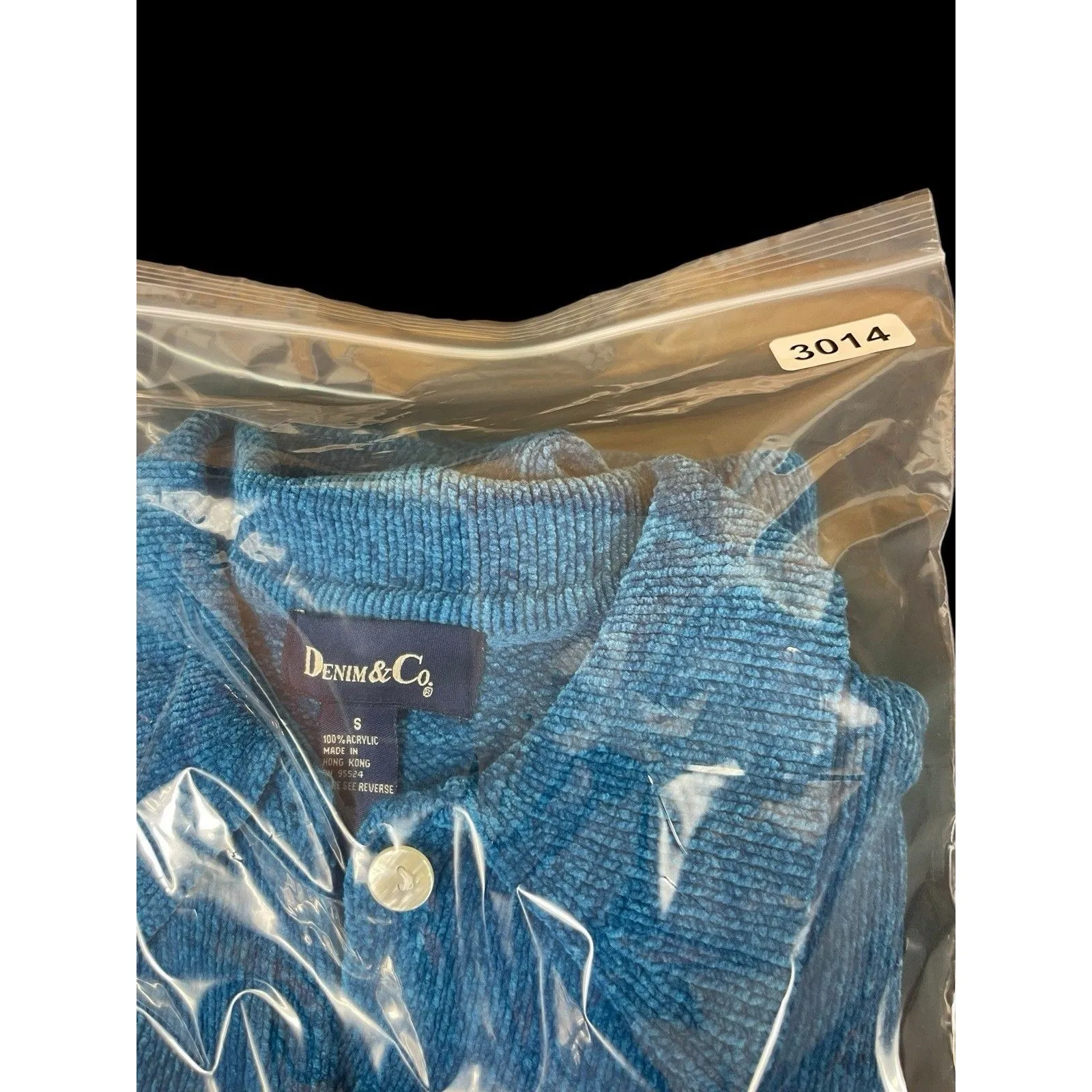 VTG 90s Denim & Co Blue Chenille Button Front Collared Cardigan Sweater S - Image 10