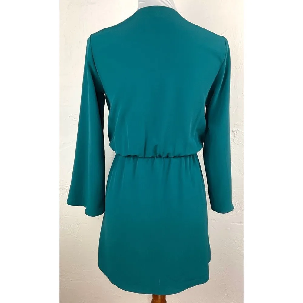 Topshop  Dark Teal Green Front Tie Long Sleeve Fit and Flare Dress 2 - Image 7