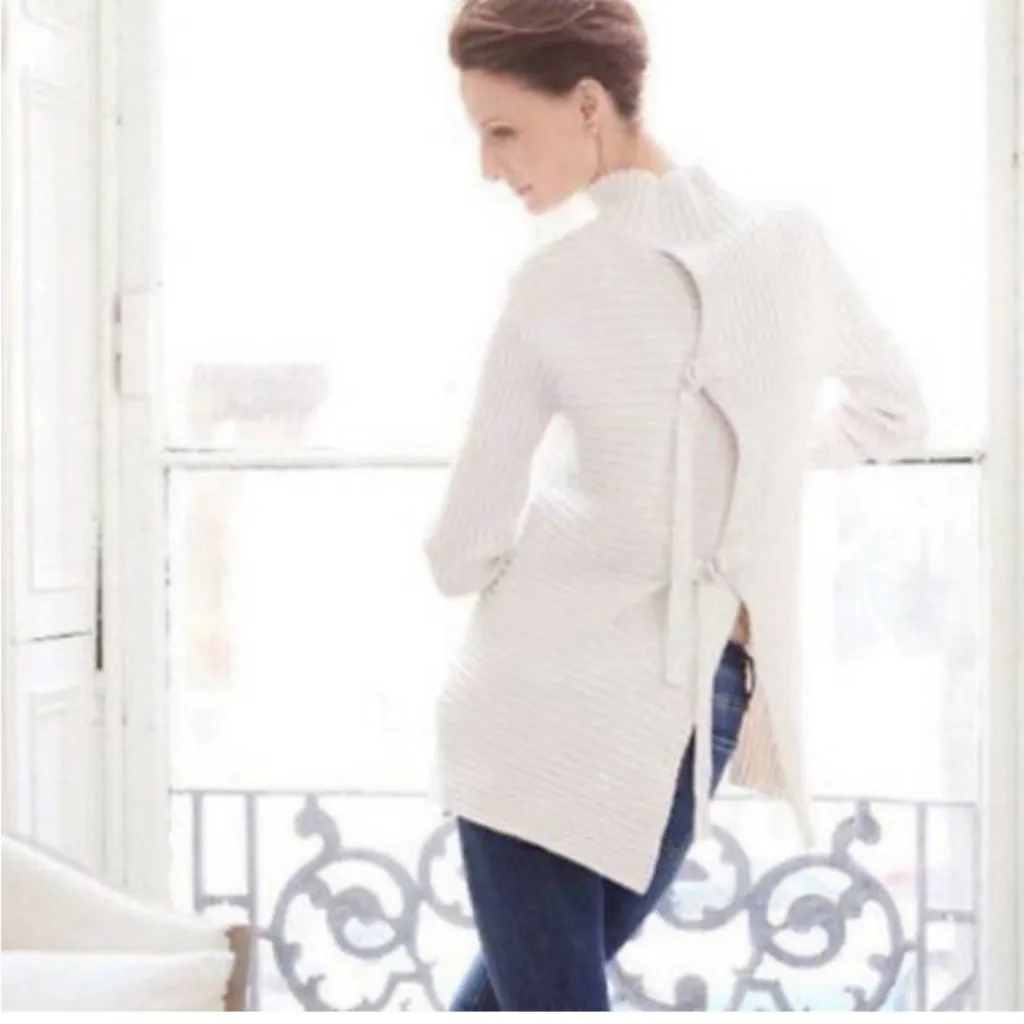 Cabi Ivory Split Back Sweater size medium - Image 11