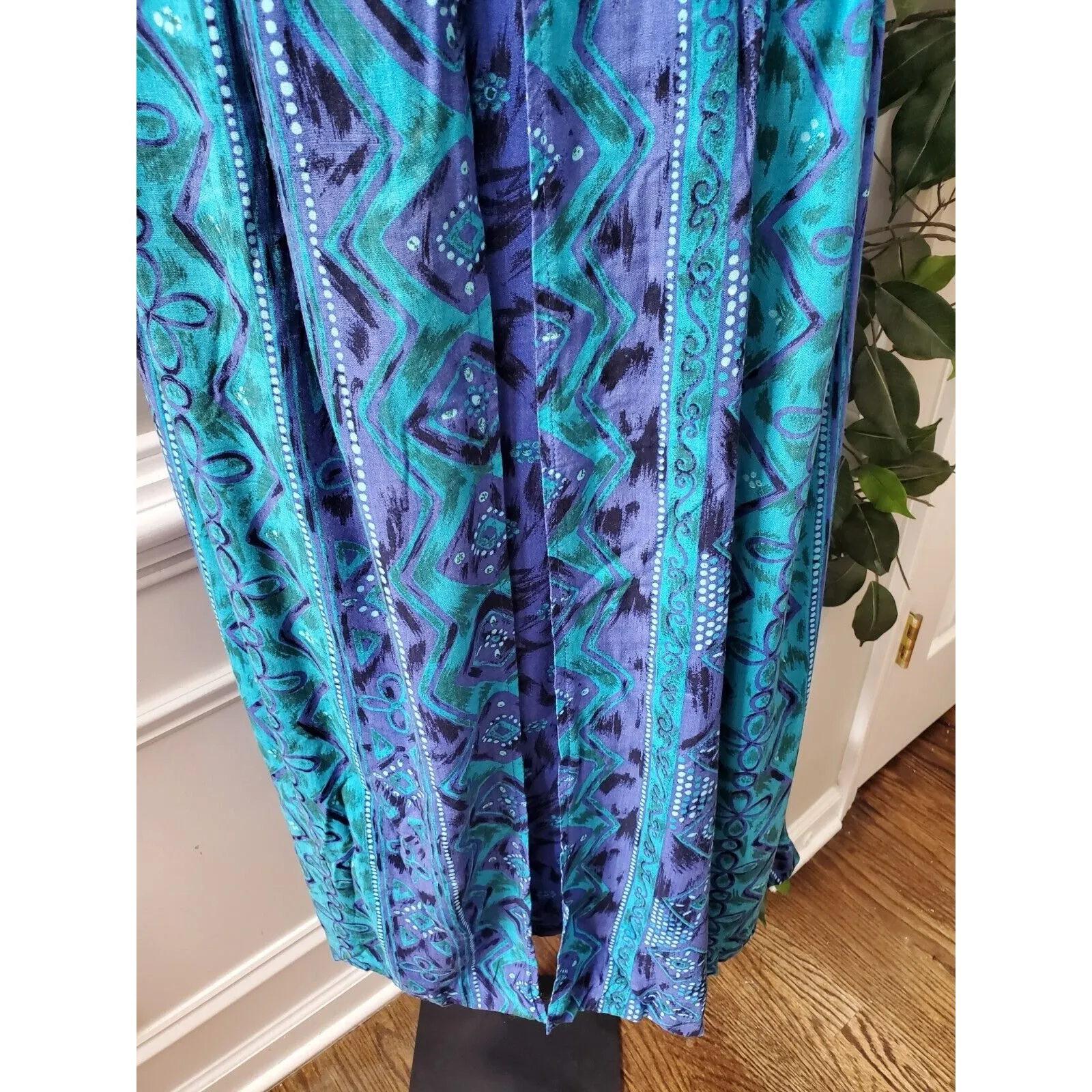 Vintage Coco Bianco Blue 100% Rayon Round Neck Short Sleeve Maxi Dress Size 12 - Image 4