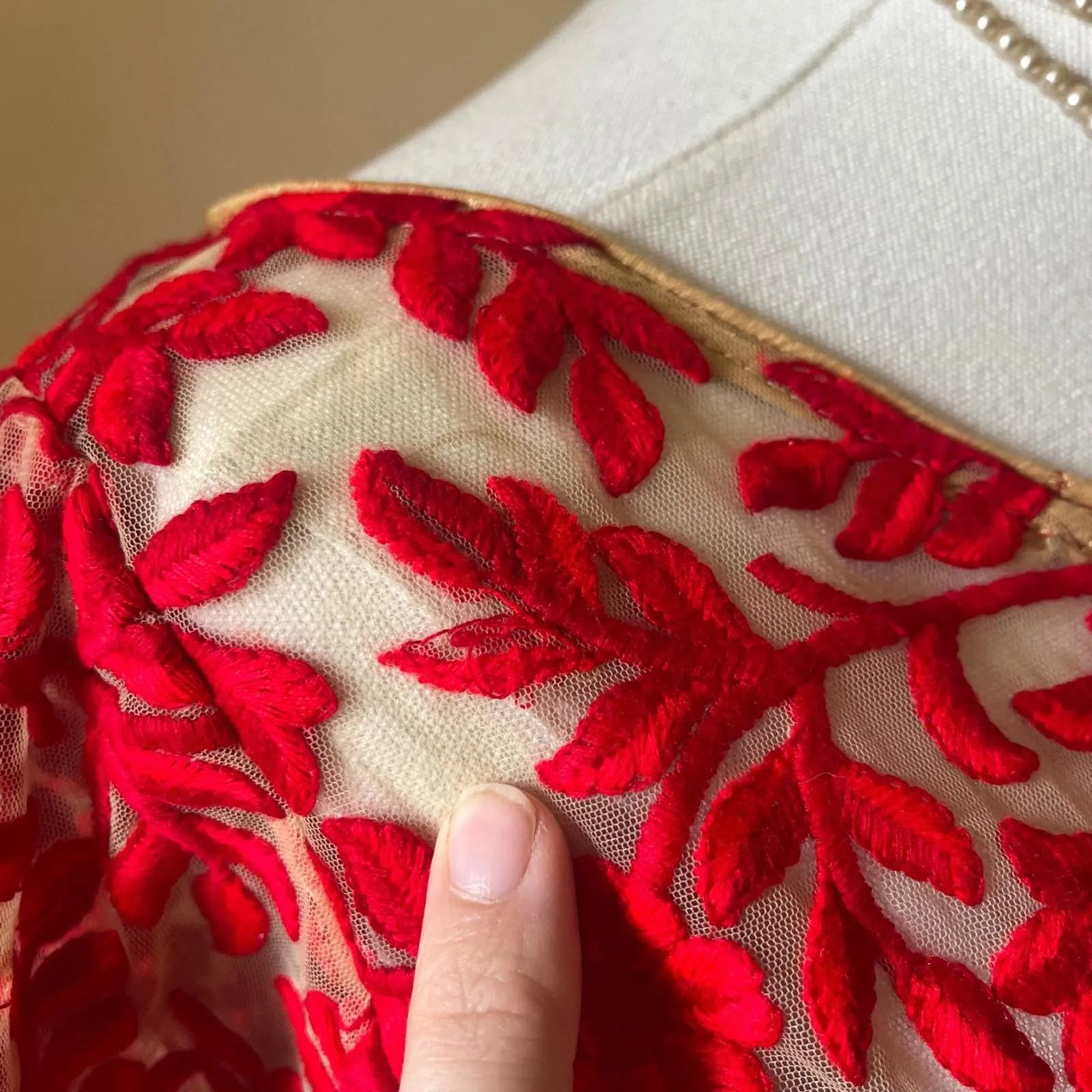 Vintage Handmade Red Embroidered Mesh Gown – Custom One of‎ a Kind Size M - Image 8