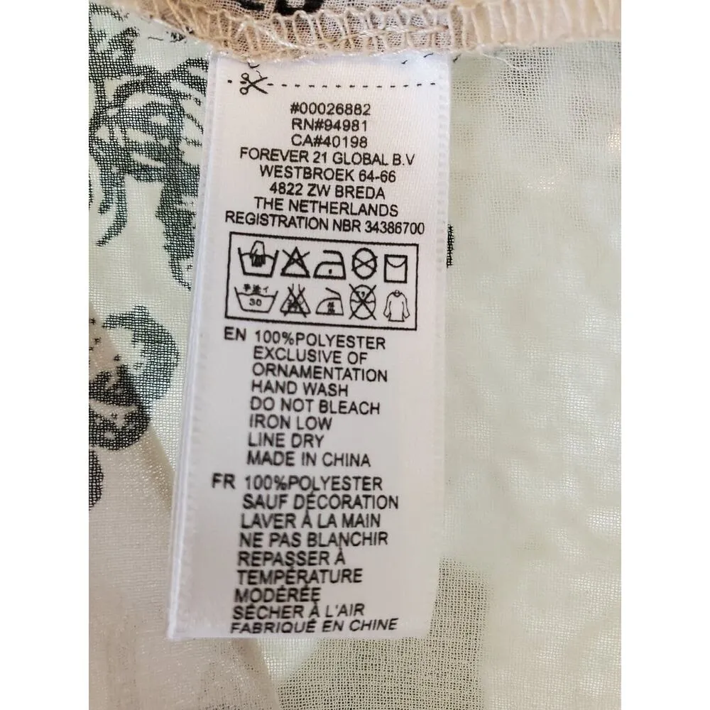 Love 21 Womens White Floral Arm Slit Long Sleeve Round Neck Top Blouse Medium - Image 11