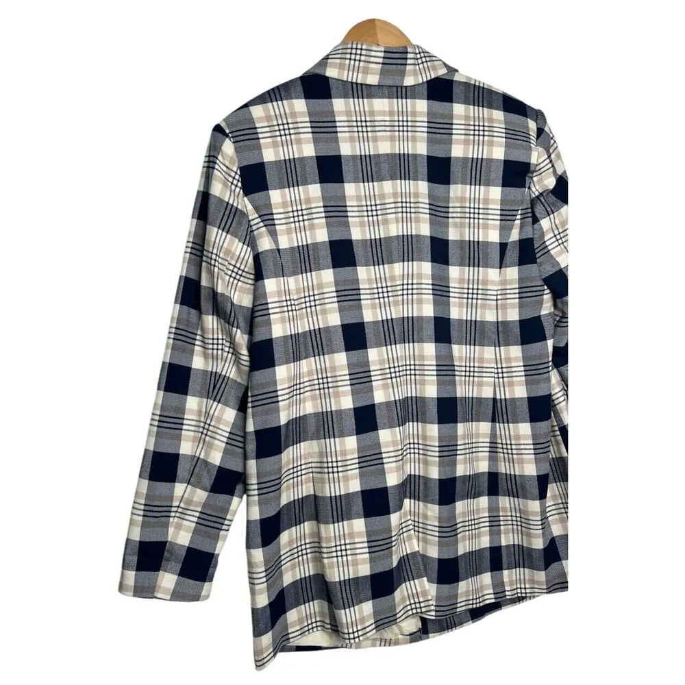 Eloquii Blazer Womens 14 Plaid Long Strong Shoulder One Button Career Blue - Image 12